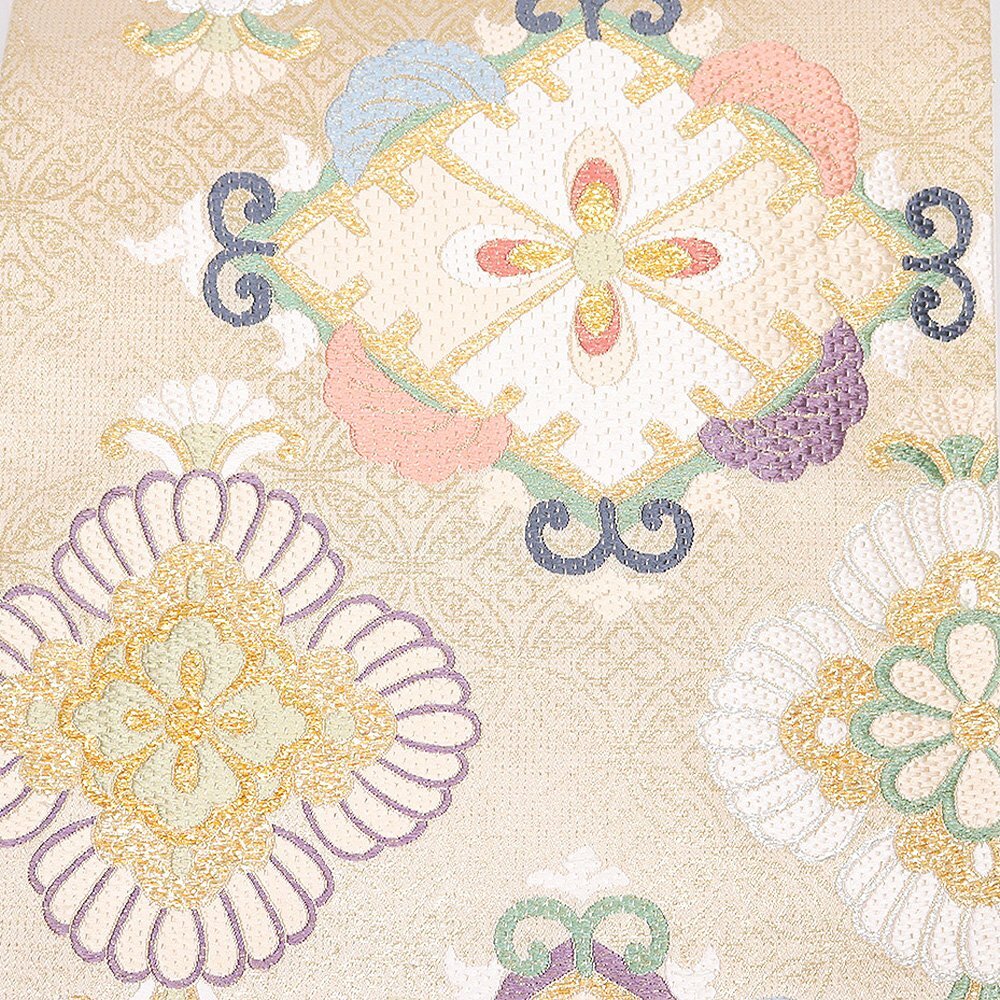 礼装用 袋帯 正絹 織宝 金 金糸通し 金箔 唐織 華文 花菱文 Mサイズ F8390 美品 レディース シルク ギフト フォーマル 送料無料_画像3