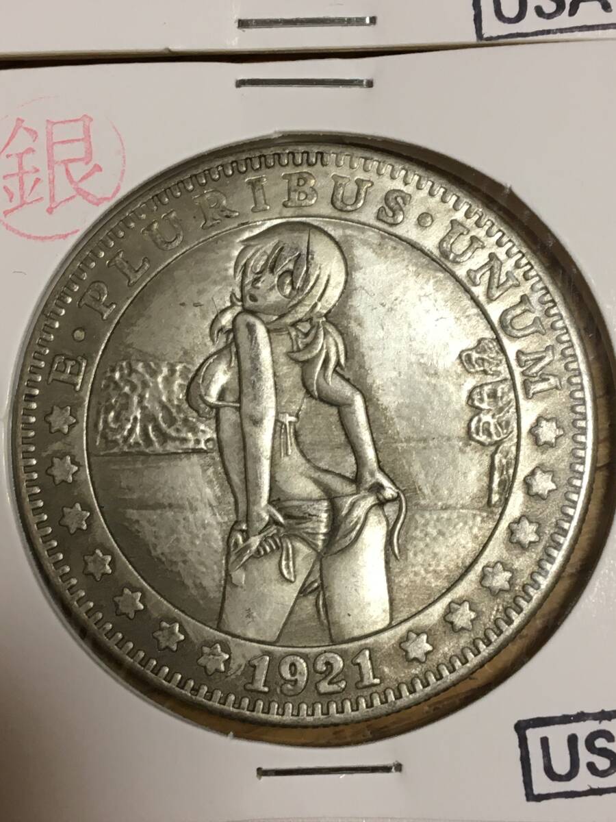 XN41)旧蔵品放出 1881,1921年アメリカ　裸女 美少女 1ドル紀念銀貨 コイン 背鷹 6枚ケース入り 磁石には付かい_画像6