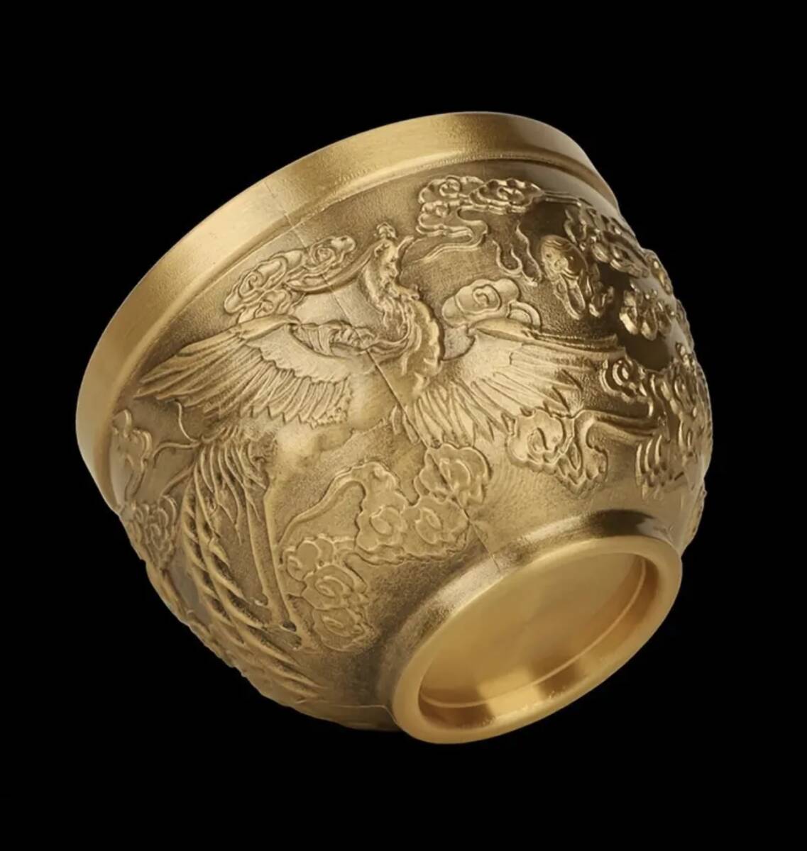 銅製 【龍と鳳凰 金運招き鉢 湯呑み お猪口 酒器】 風水 金運UP 縁起物 真鍮 おりん 鈴 仏教 法事 仏壇 癒し シンキングボウル ヒーリング_画像2