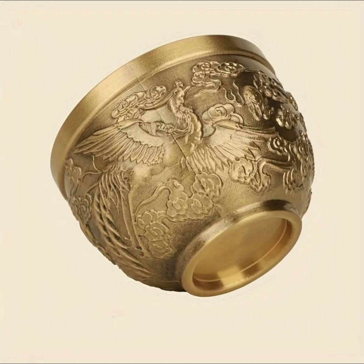 銅製 【龍と鳳凰 金運招き鉢 湯呑み お猪口 酒器】 風水 金運UP 縁起物 真鍮 おりん 鈴 仏教 法事 仏壇 癒し シンキングボウル ヒーリング_画像6