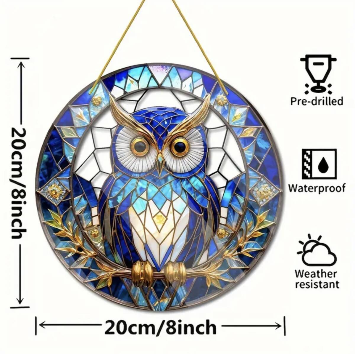 ステンドグラス風 【フクロウ プレート B】 梟 不苦労 福郎 縁起物 風水 装飾品 飾り インテリア オブシェ 小物 可愛い ステンドガラス_画像3