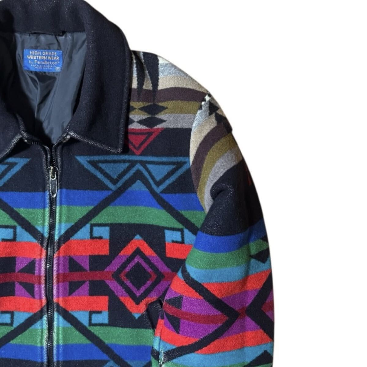 雰囲気抜群 HIGH GRADE WESTERN WEAR by PENDLETON 80s 米国製 ビンテージ 襤褸 ネイティブ ウールブルゾン 短丈 Mサイズ TALONジッパー_画像5
