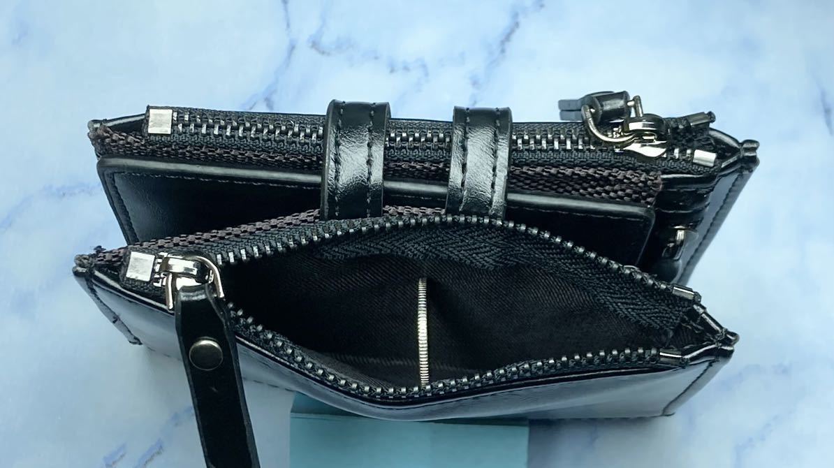 カード12枚収納 二つ折り財布 二重ファスナー小銭入れ＊新品＊当日発送（ブラック）_画像5