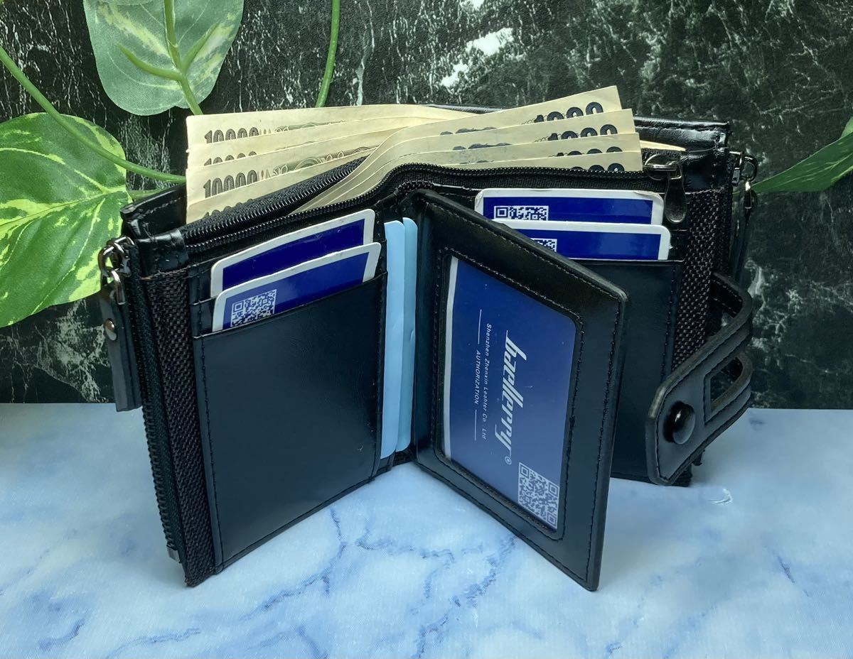 カード12枚収納 二つ折り財布 二重ファスナー小銭入れ＊新品＊当日発送（ブラック）_画像2