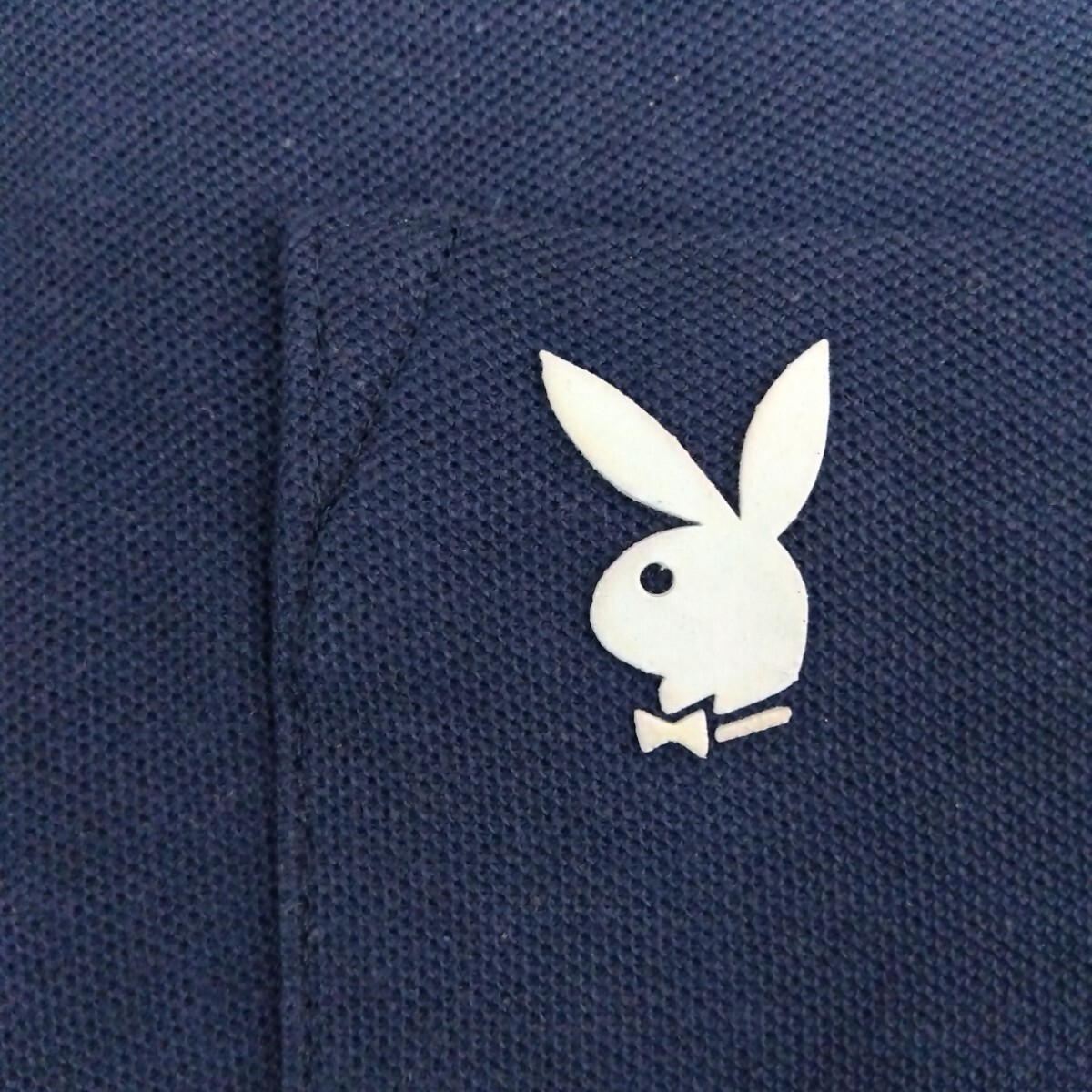 L プレイボーイPLAYBOY 新品 長袖ポロシャツ 襟付きシャツ 紺 メンズ紳士 アウトドア スポーツゴルフウェア 胸ポケット 旅行 ウサギ 綿100%_画像4