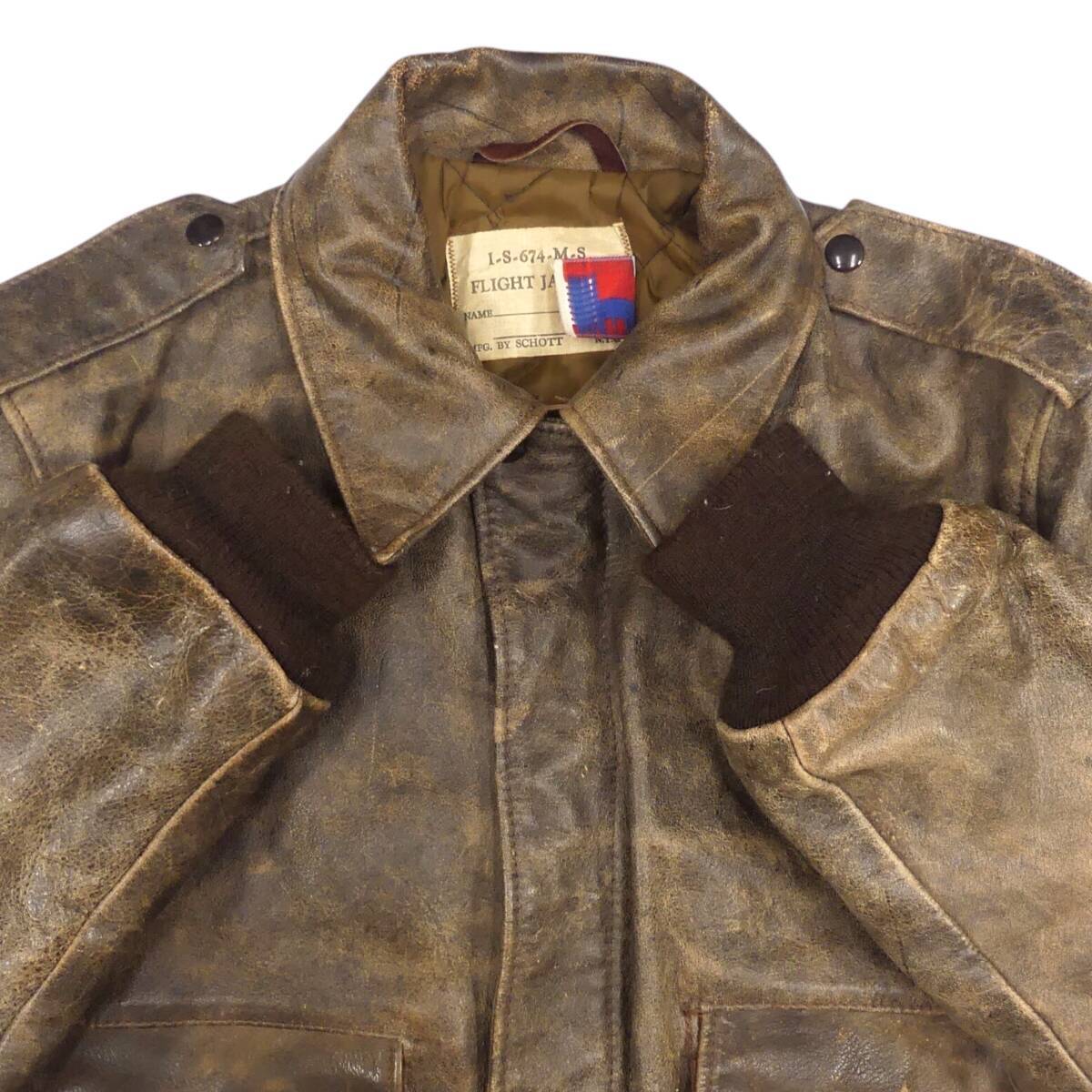 即決★アメリカ製 Schott★メンズ L レザーフライトジャケット ショット 40 茶 I-S-674-M-S 70s vintage G-1 A-2_画像4
