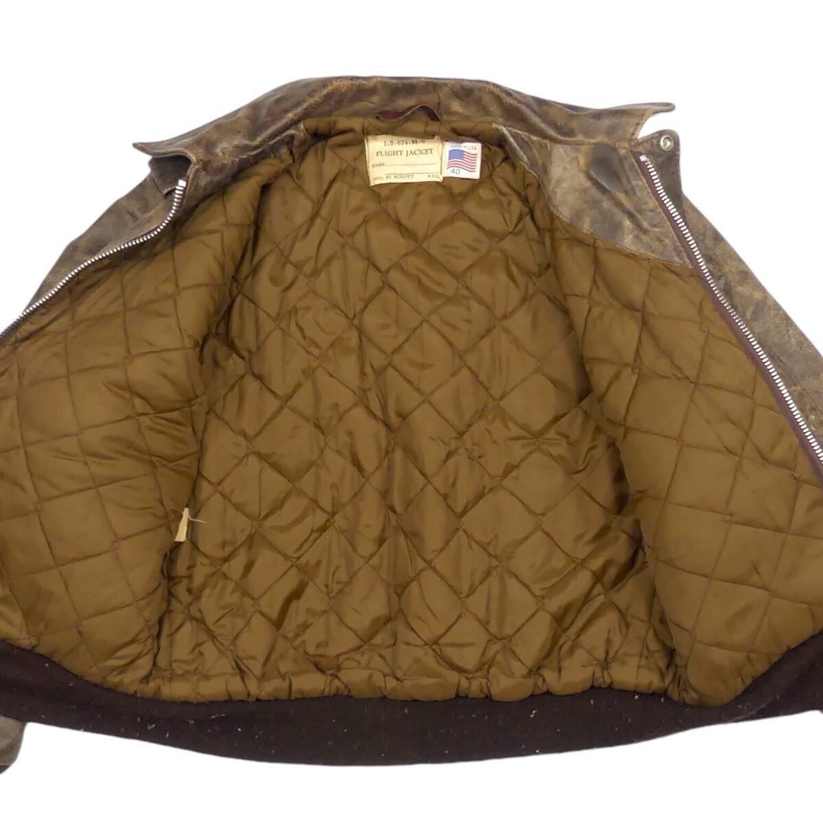 即決★アメリカ製 Schott★メンズ L レザーフライトジャケット ショット 40 茶 I-S-674-M-S 70s vintage G-1 A-2_画像5