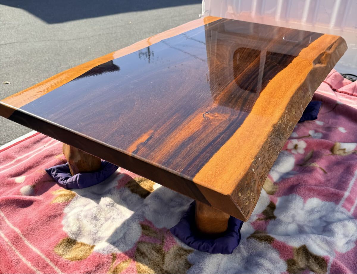 モンキーポッド系 一枚板 座卓 ローテーブル 天然木 無垢 123×75×5cm 脚外し可 現状品 ちゃぶ台 家財便or直接引取り_画像1