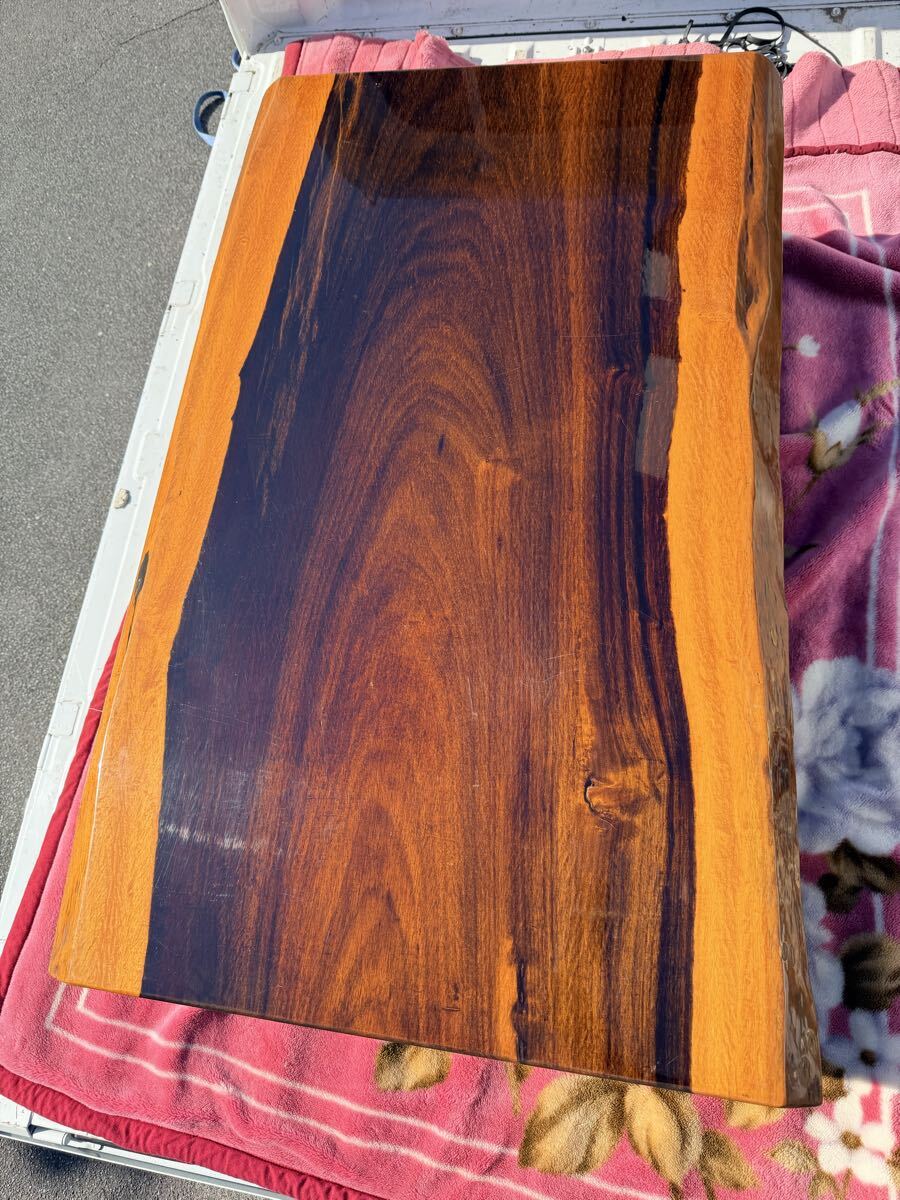 モンキーポッド系 一枚板 座卓 ローテーブル 天然木 無垢 123×75×5cm 脚外し可 現状品 ちゃぶ台 家財便or直接引取り_画像3
