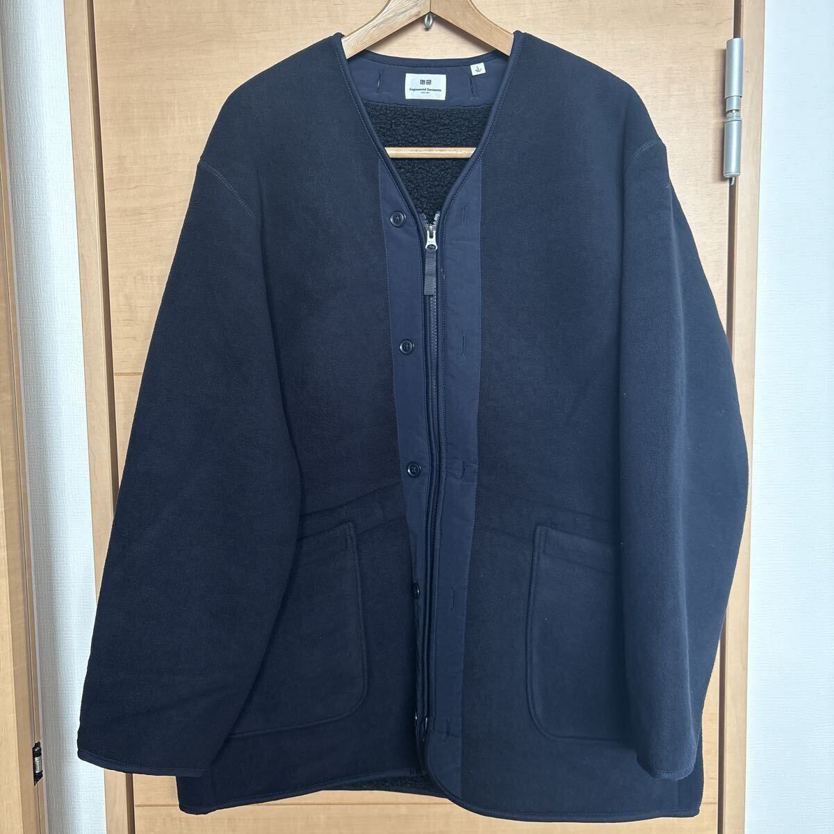 UNIQLO Engineered Garments ネイビー　ユニクロ フリースノーカラーコート　サイズL エンジニアドガーメンツ_画像1