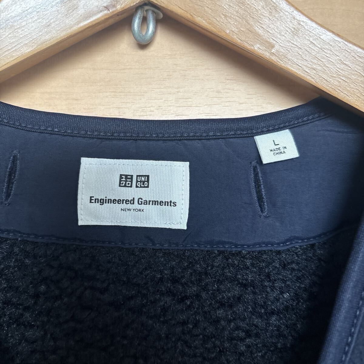 UNIQLO Engineered Garments ネイビー　ユニクロ フリースノーカラーコート　サイズL エンジニアドガーメンツ_画像2