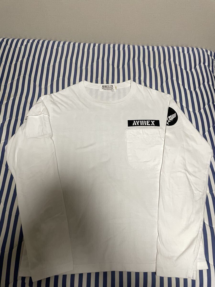 ① 美品 M AVIREX アヴィレックス アビレックス ロンT 長袖 シャツ Tシャツ アウター ALPHA アルファ ジャケット MA-1 L XL アウター 白 黒_画像2