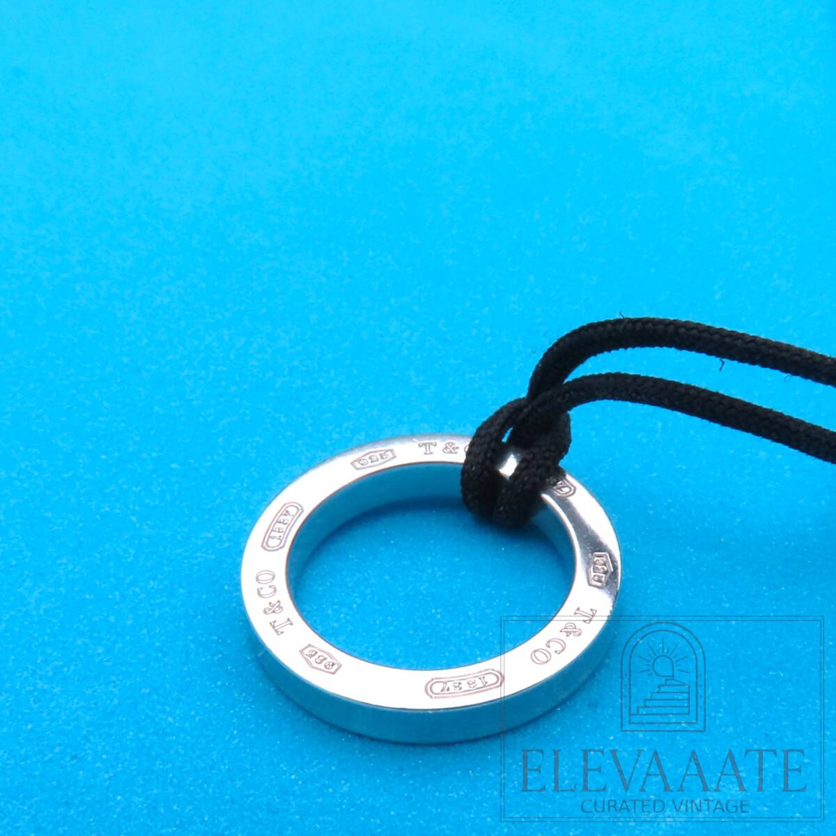 美品 Tiffany&Co. ティファニー 1837 サークル シルバー ブラック シルクコード ネックレス SV925 TO403_画像3