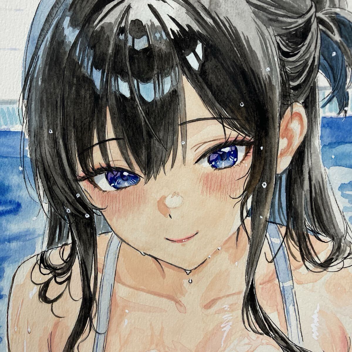 [ исходная картина ] [ рука .. делать двывть .?] ручные иллюстрации акварельная живопись A4 оригинал иллюстрации MN00031.. чёрный .sk вода JK