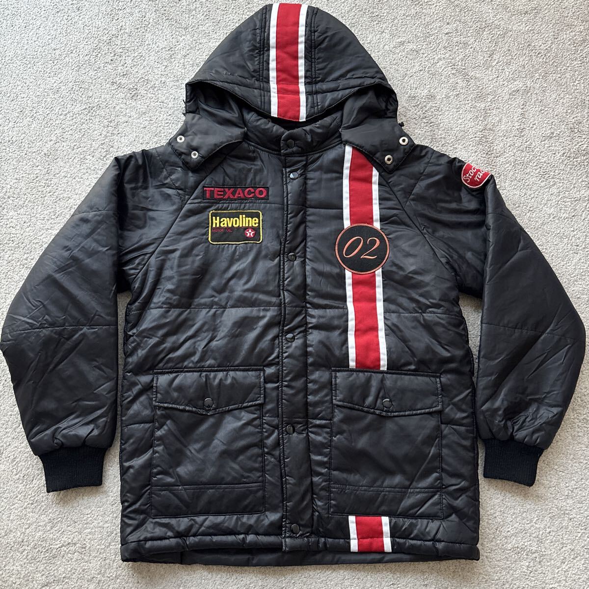 美品 TEXACO テキサコ 中綿 ナイロン モーターサイクル ジャケット (L) ブラック ワッペン付 パーカー MOTORCYCLE JACKET 上野商会 AVIREX_画像1