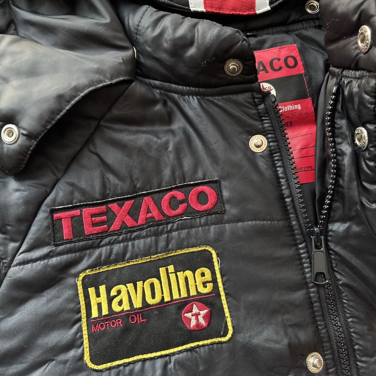美品 TEXACO テキサコ 中綿 ナイロン モーターサイクル ジャケット (L) ブラック ワッペン付 パーカー MOTORCYCLE JACKET 上野商会 AVIREX_画像3