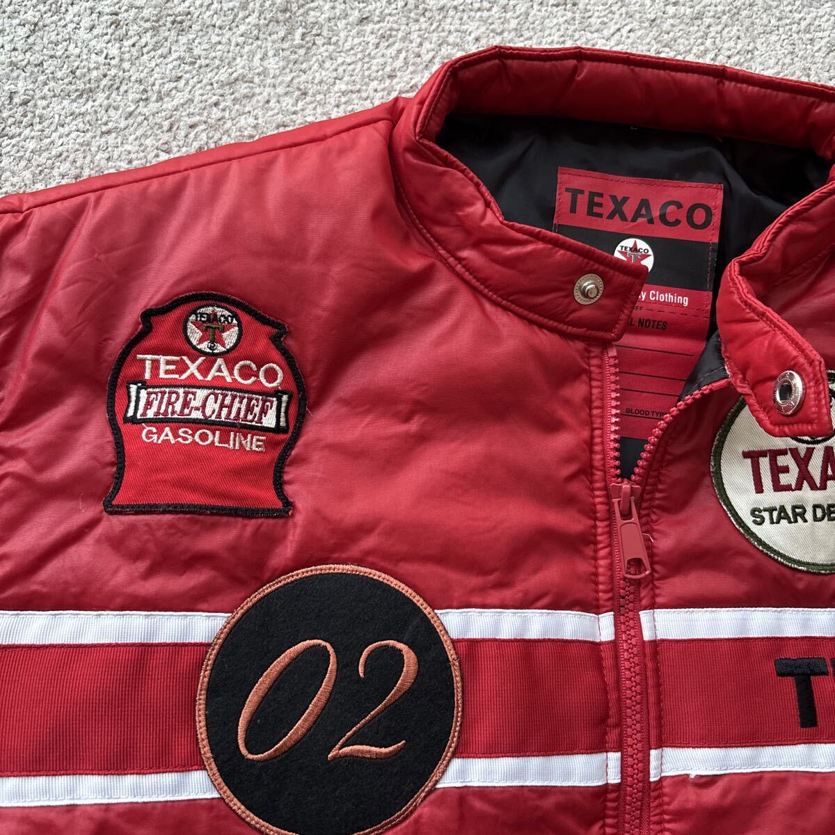 美品 TEXACO テキサコ 中綿 ナイロン ライダーズ (L) レッド ワッペン付き モーターサイクル ジャケット RIDERS JACKET 上野商会 AVIREX_画像3
