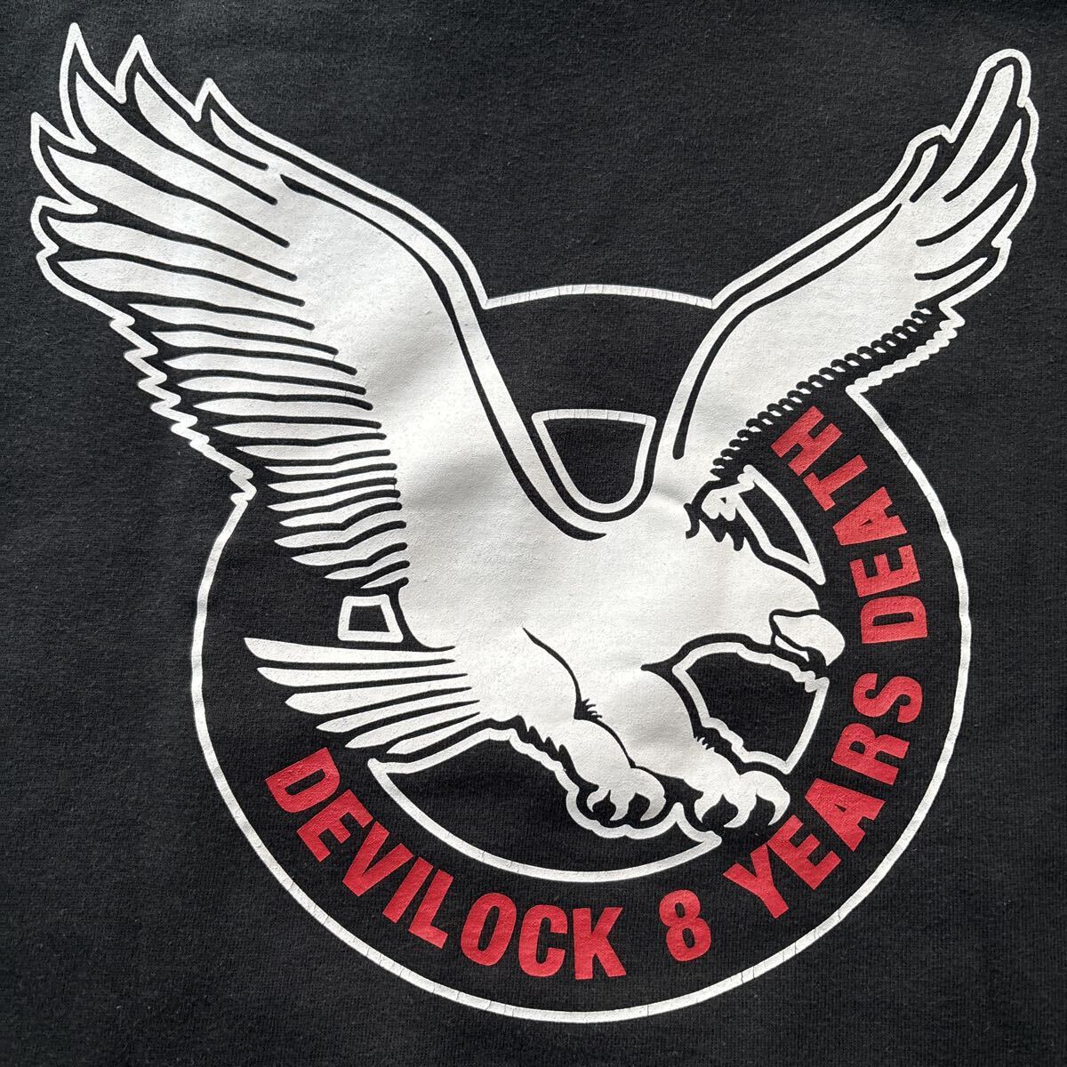 00s Devilock デビロック 8 YEARS DEATH イーグルプリント スウェット パーカー (M) フェード ブラック 肉厚 SWEAT PARKA 00年代 遠藤憲昭_画像2