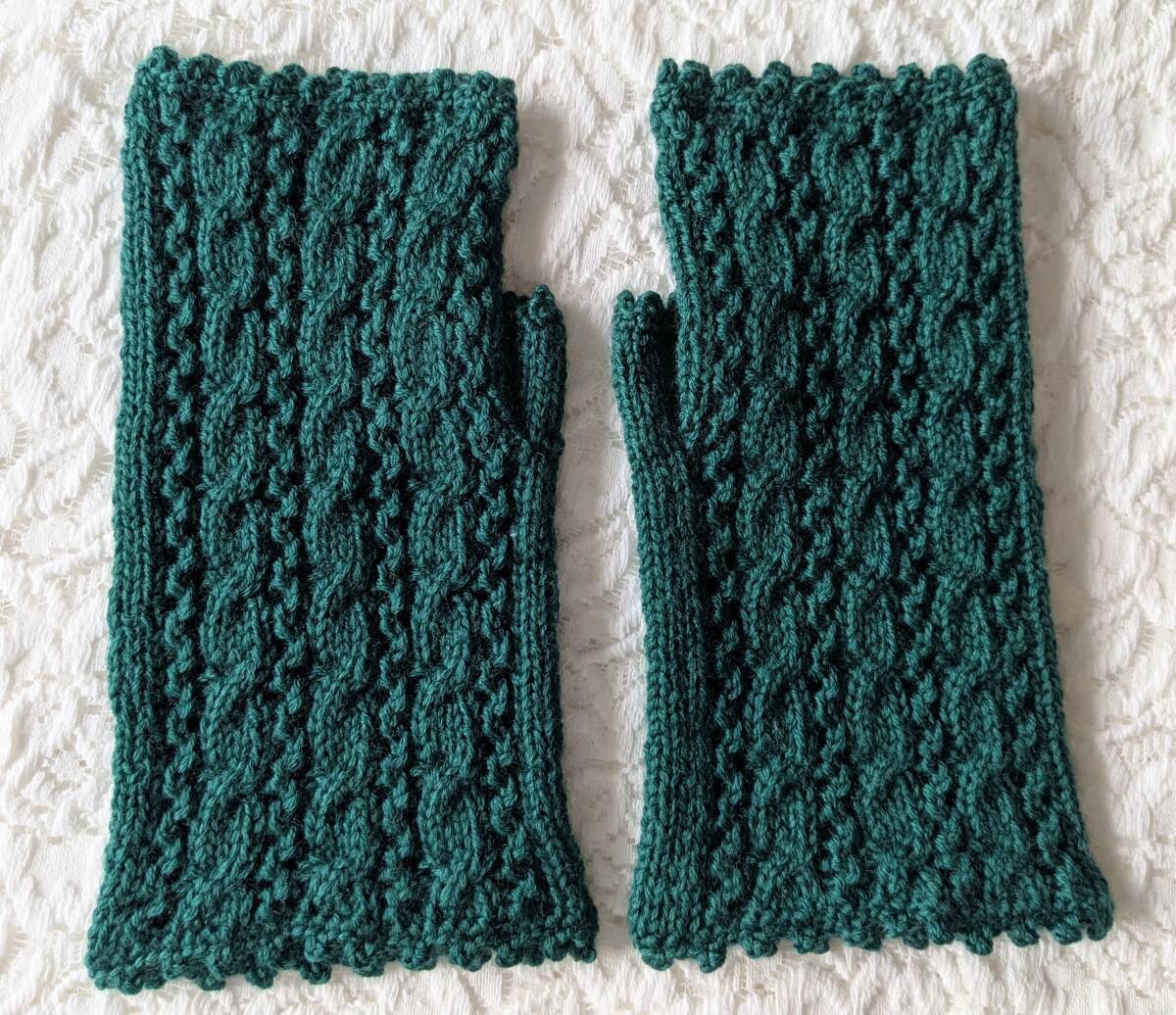 ハンドメイド　手編みのハンドウォーマー　みどり_画像2