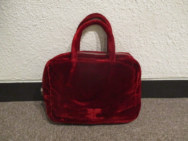  эпоха Heisei ретро Courreges велюр. ручная сумочка ( красный бордо ) б/у 