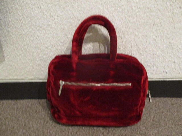  эпоха Heisei ретро Courreges велюр. ручная сумочка ( красный бордо ) б/у 