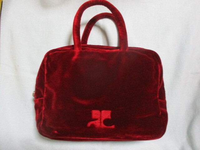  эпоха Heisei ретро Courreges велюр. ручная сумочка ( красный бордо ) б/у 