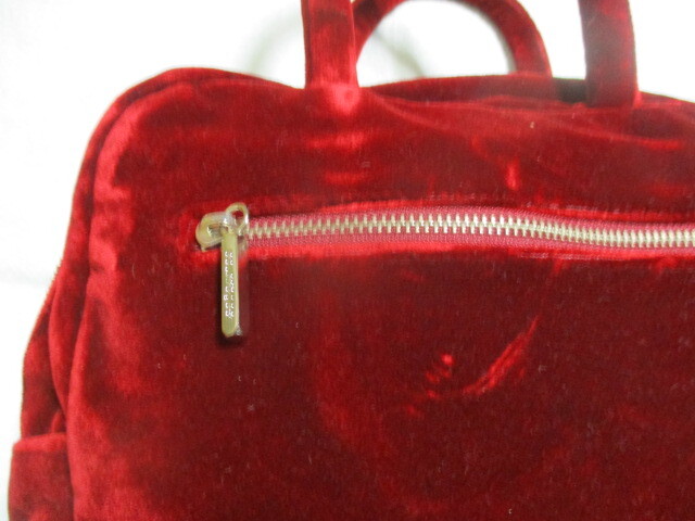  эпоха Heisei ретро Courreges велюр. ручная сумочка ( красный бордо ) б/у 