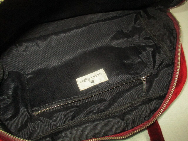  эпоха Heisei ретро Courreges велюр. ручная сумочка ( красный бордо ) б/у 