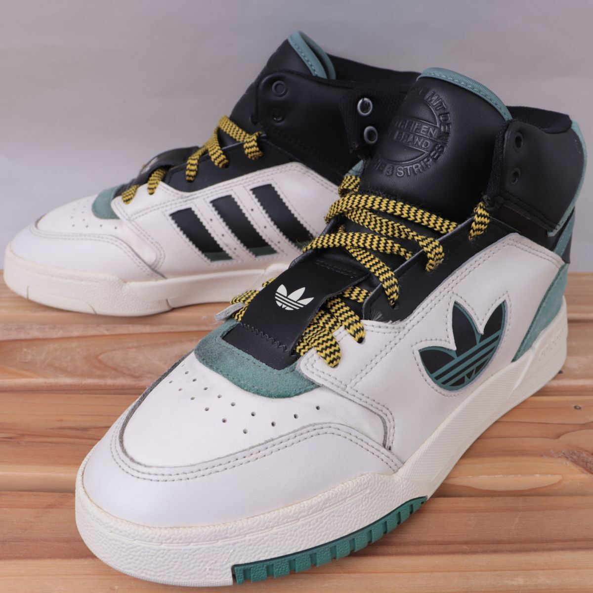 z3676 アディダス ドロップステップ XI US7 25.0cm/白 ホワイト 黒 グリーン系 adidas Drop Step XI メンズ ユニセックス スニーカー 中古_画像1