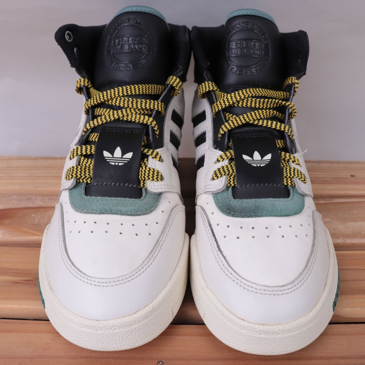 z3676 アディダス ドロップステップ XI US7 25.0cm/白 ホワイト 黒 グリーン系 adidas Drop Step XI メンズ ユニセックス スニーカー 中古_画像2