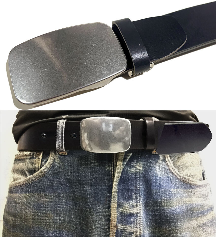 ■ 極厚 最厚部 4.4mm 40mm幅 数量限定 1円 スタート 新品 日本製 姫路レザー BK ベルト ANTIQUE 牛革 バックル ミリタリー 栃木レザー ■_画像1