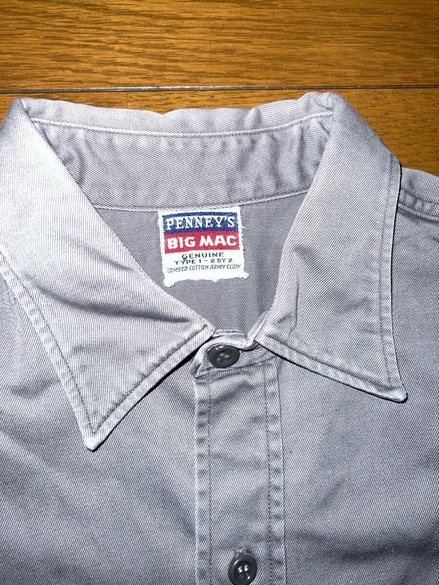 40〜50s PENNEY'S BIG MAC ペニーズ ビッグマック ワーク コットンツイル チノシャツ グレー マチ付き USA製 vintage ビンテージ 60s_画像2