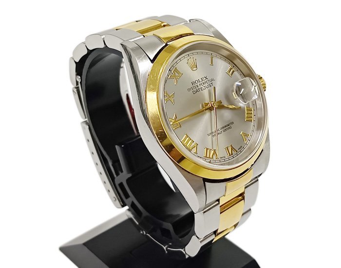 ROLEX ロレックス 腕時計 Ref.16203 P番台 Cal.3135 デイトジャスト メンズ グレー ローマン インデックス K18/SS コンビ 自動巻 AT 不動品_画像3