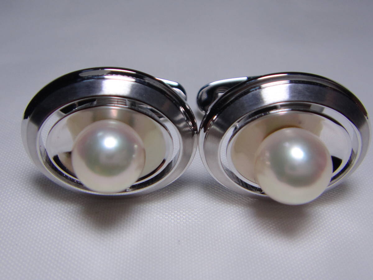  Akoya жемчуг книга@ жемчуг книга@ жемчуг запонки булавка для галстука 2 пункт . суммировать все блеск teli шар SILVER925 печать примерно 21.47g Vintage D723