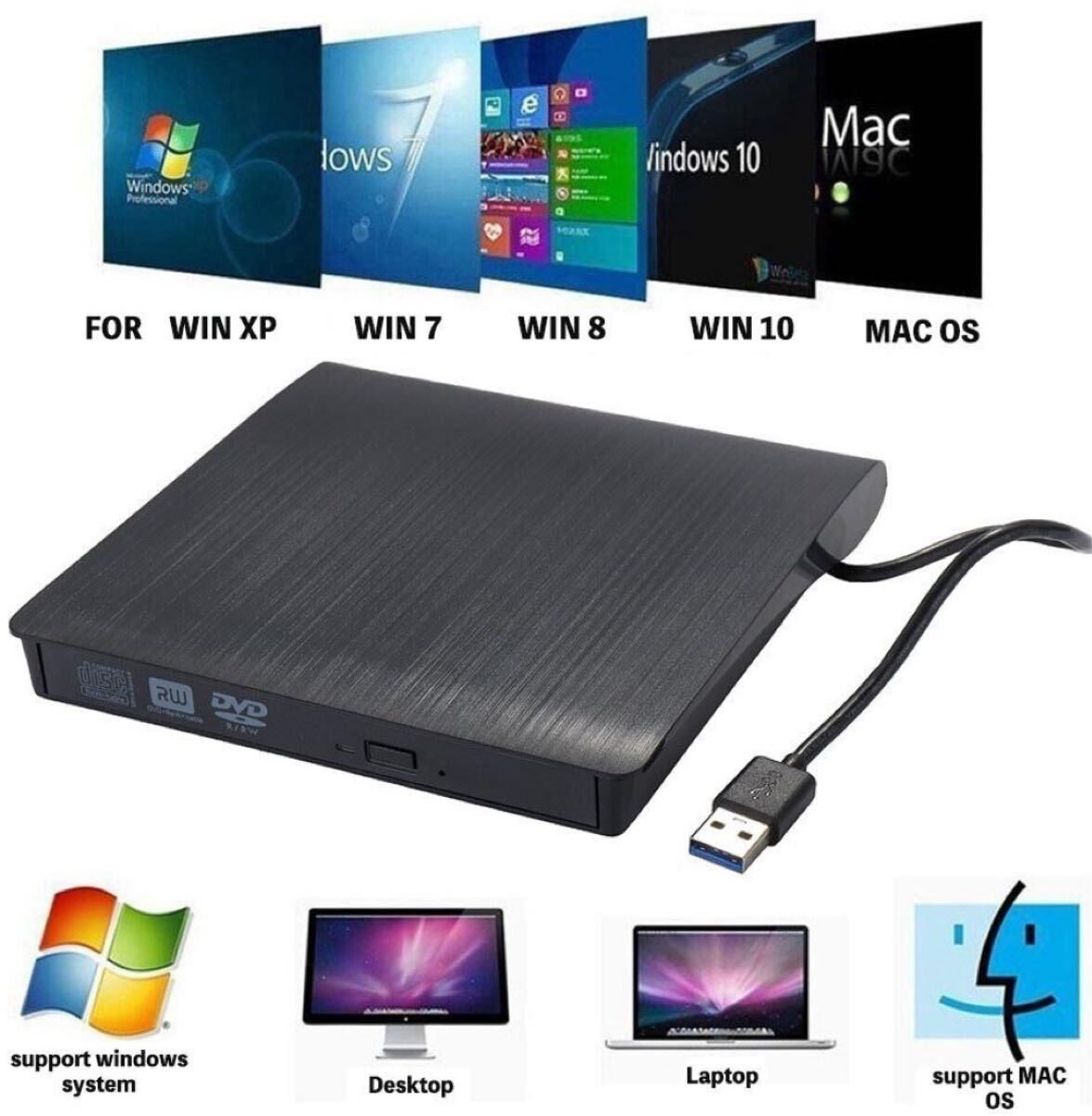 送料無料・即日配送・外付け DVD ドライブ DVD プレイヤー ポータブルドライブUSB3.0&Type-C CD/DVD読取・CD読み込みドライブwin.mac対応_画像4