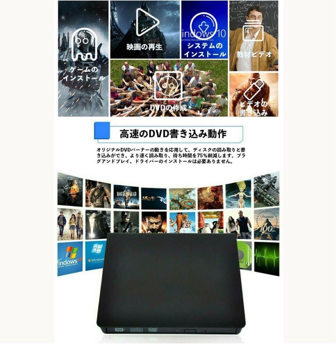 送料無料・即日配送・外付け DVD ドライブ DVD プレイヤー ポータブルドライブUSB3.0&Type-C CD/DVD読取・CD読み込みドライブwin.mac対応_画像9