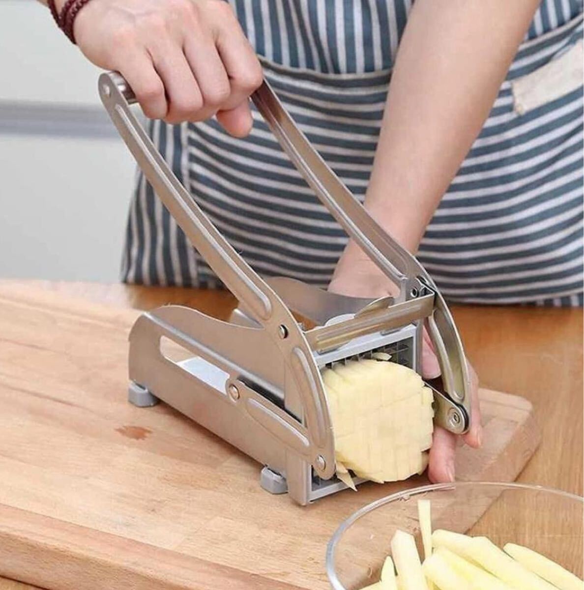 ベジタブル/フライドポテトカッター ポテトカッター 手動式 省力化ロングハンドル じゃがいもカッター ステンレス 卓上型 家庭用 業務用_画像2