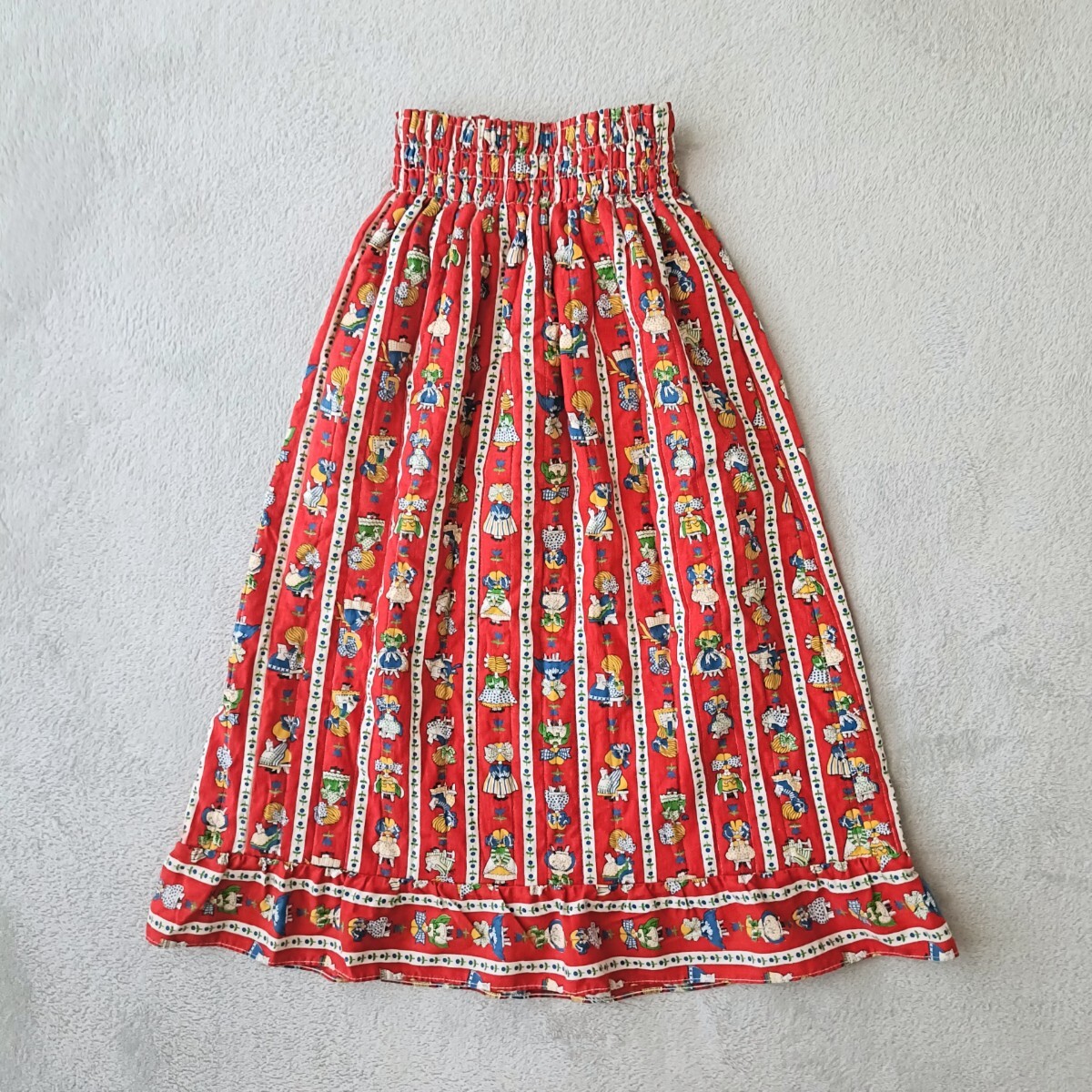 USA製 ヴィンテージキッズスカート キルティング ストライプ レトロポップ vintage ロング丈 フレアスカート ミディ丈 子供服 アメリカ古着_画像1