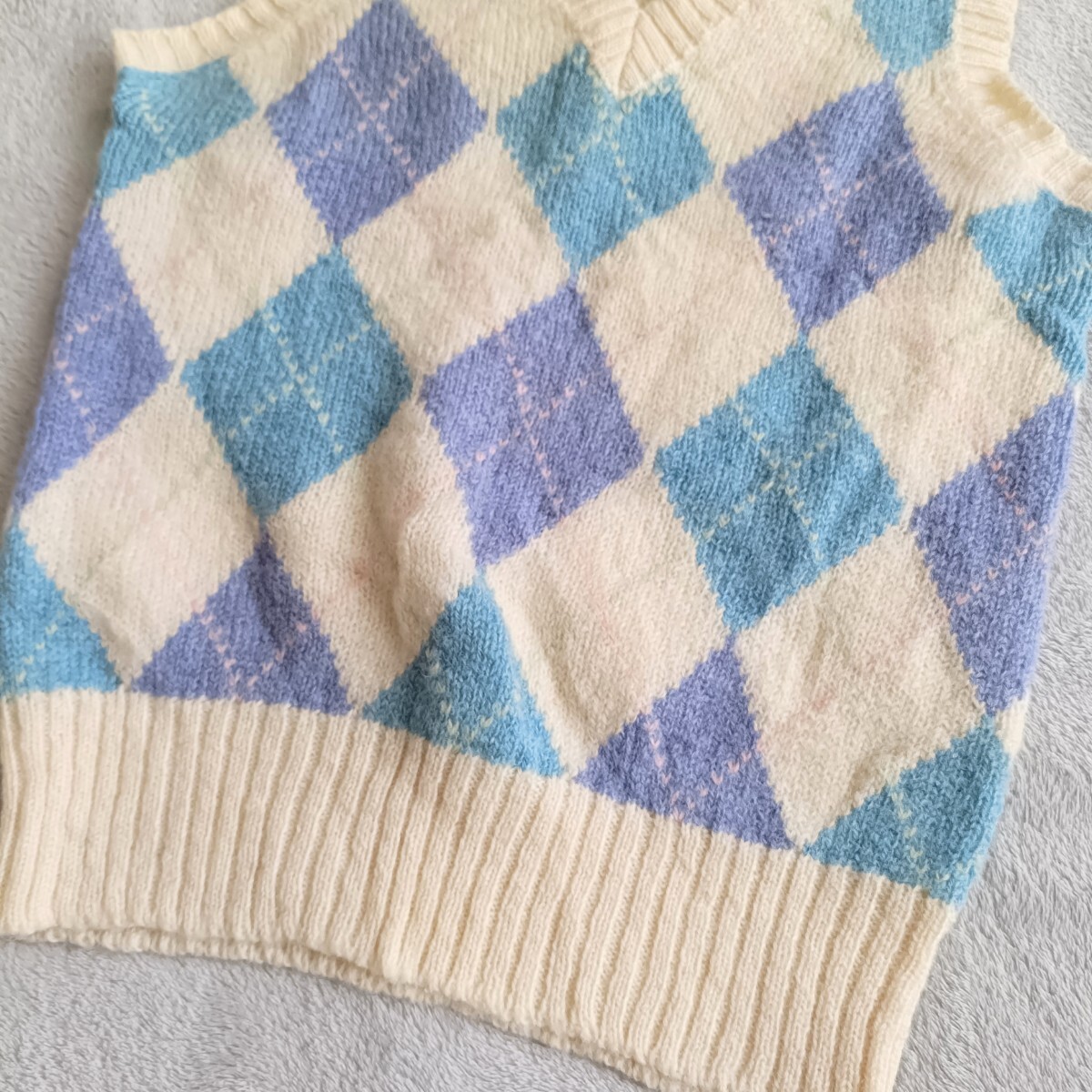 スコットランド シェットランドウール100% アーガイル Vネックニットベスト トラッド プレッピー レトロ ヨーロッパ古着 ユーロビンテージ_画像4