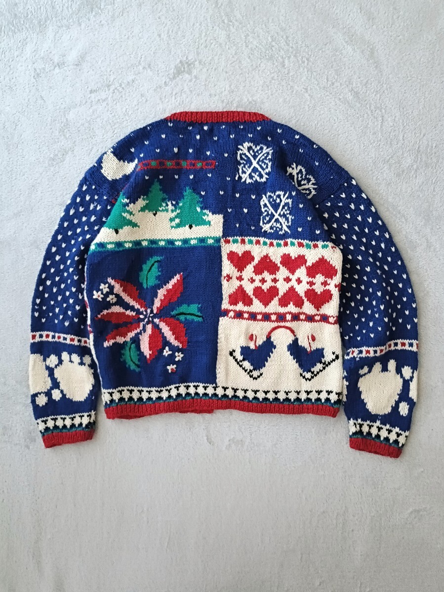 ノルディックカーディガン パッチワーク風デザイン 80s〜90s ニットセーター ヴィンテージ アメリカ古着 ホリデーニット アグリーニット_画像3