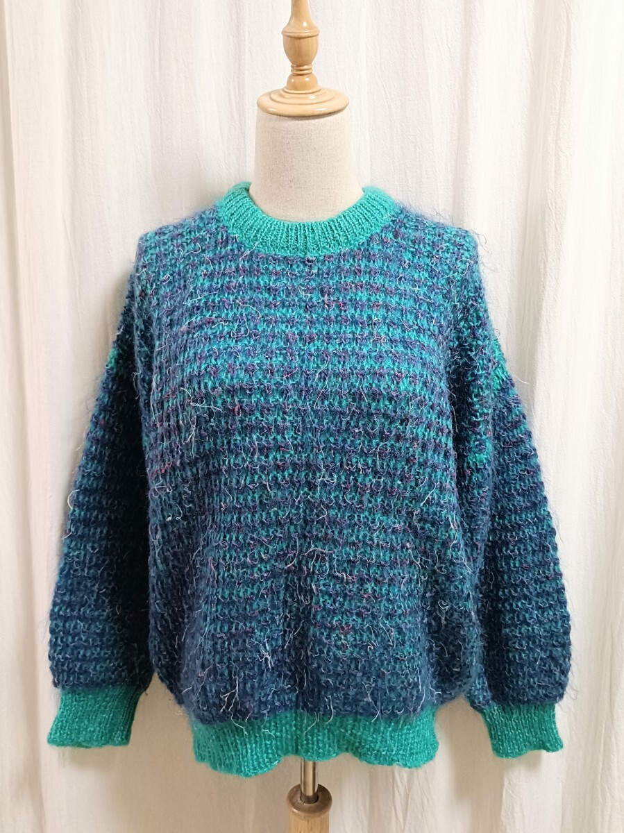 アイルランド製 シャギーウール ハンドニットセーター 手編み ユーロ モヘア QuillsWoollenMarket ヴィンテージ 北欧 ヨーロッパ古着_画像7