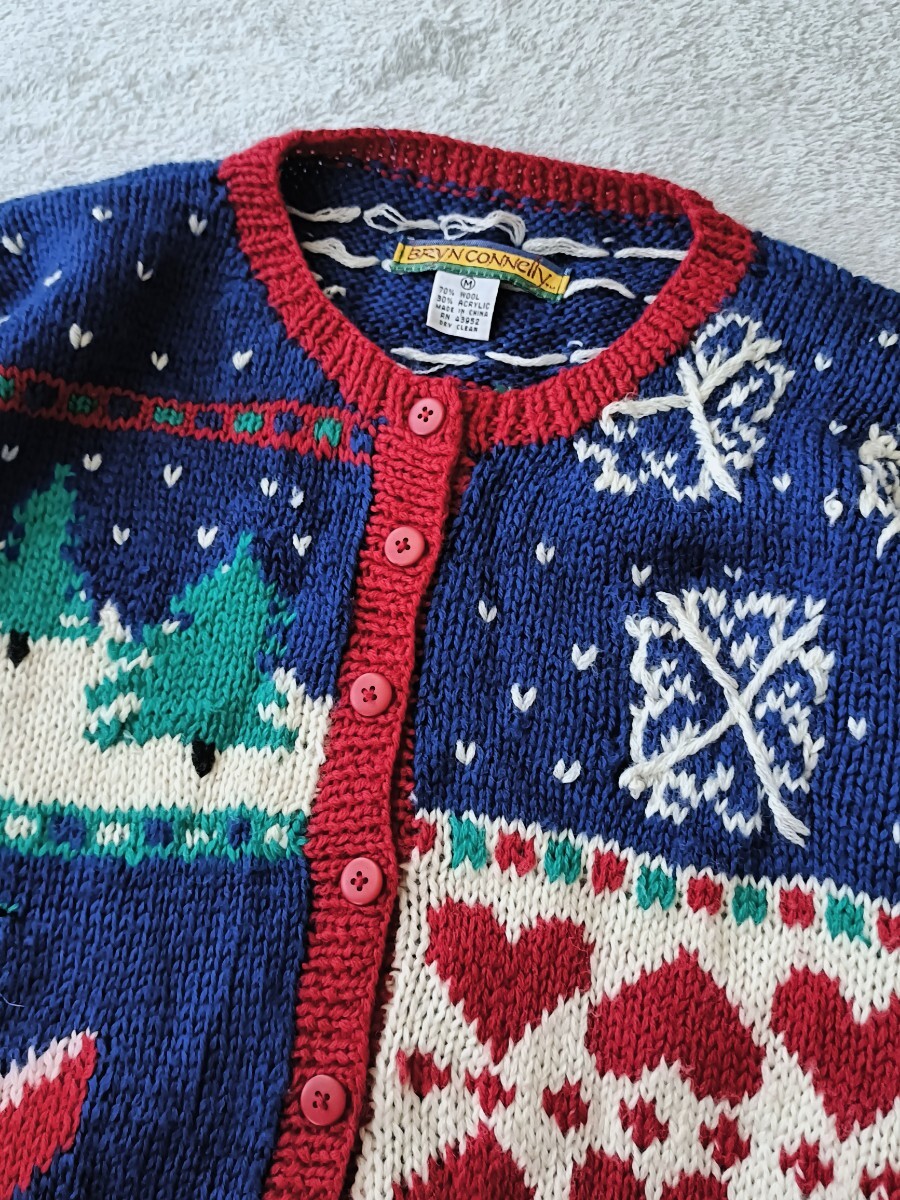 ノルディックカーディガン パッチワーク風デザイン 80s〜90s ニットセーター ヴィンテージ アメリカ古着 ホリデーニット アグリーニット_画像4