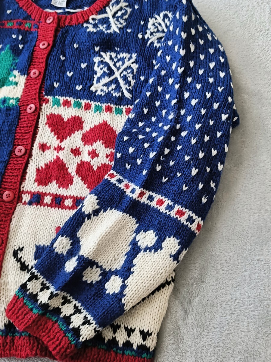ノルディックカーディガン パッチワーク風デザイン 80s〜90s ニットセーター ヴィンテージ アメリカ古着 ホリデーニット アグリーニット_画像7