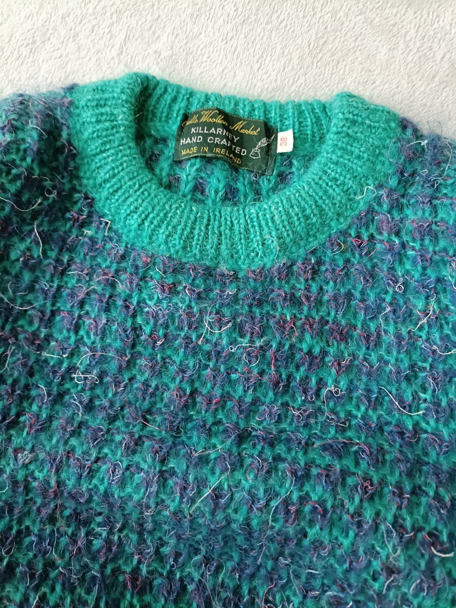 アイルランド製 シャギーウール ハンドニットセーター 手編み ユーロ モヘア QuillsWoollenMarket ヴィンテージ 北欧 ヨーロッパ古着_画像4