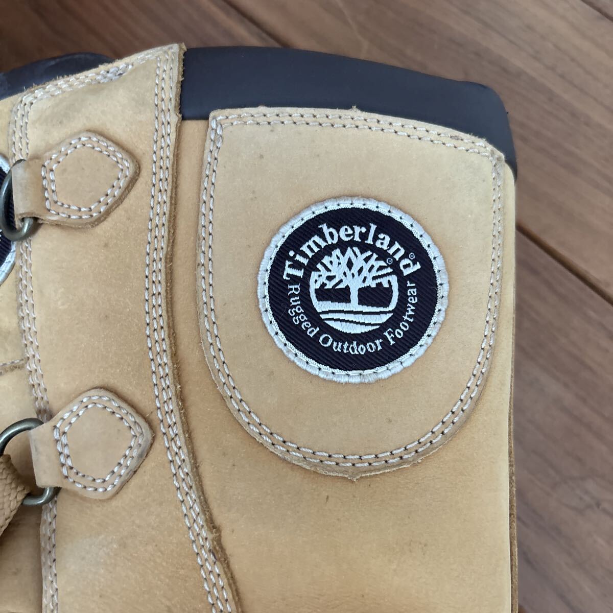 U■訳あり Timberland ティンバーランド メンズ ロングブーツ レースアップブーツ サイズ不明 ベージュ ワッペン 冬用 ボアブーツ 防寒_画像3