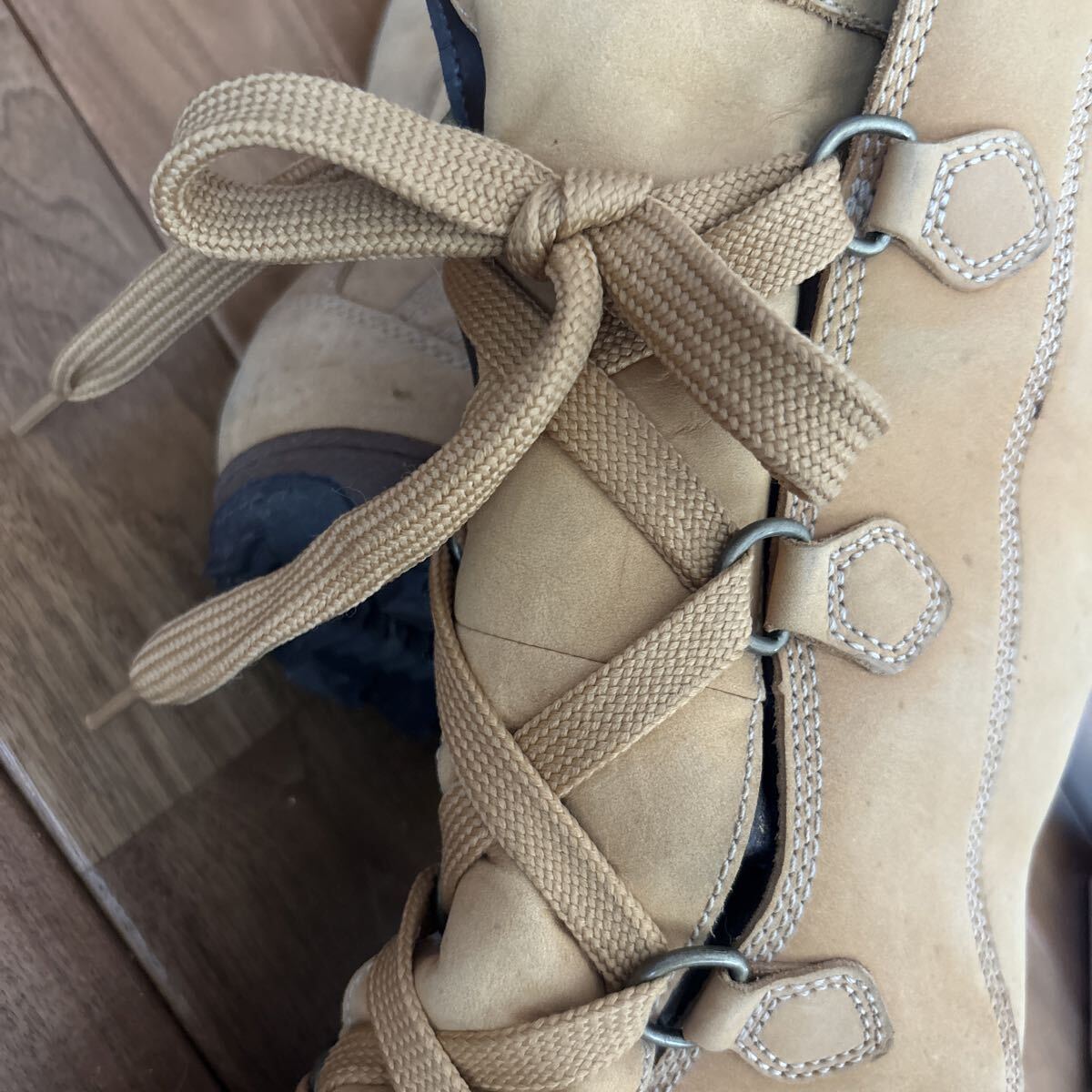 U■訳あり Timberland ティンバーランド メンズ ロングブーツ レースアップブーツ サイズ不明 ベージュ ワッペン 冬用 ボアブーツ 防寒_画像8