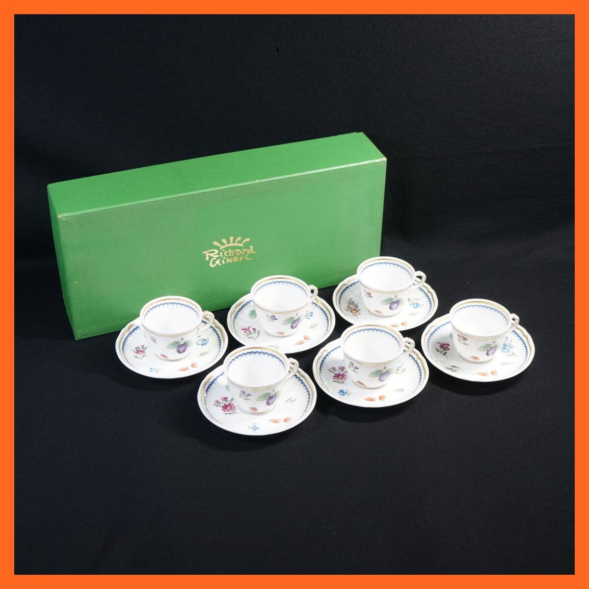 東ハ:【Richard Ginori/リチャード・ジノリ】イタリアンフルーツ コーヒー カップ&ソーサー 6客セット 6人用 洋食器 ★送料無料★_画像1