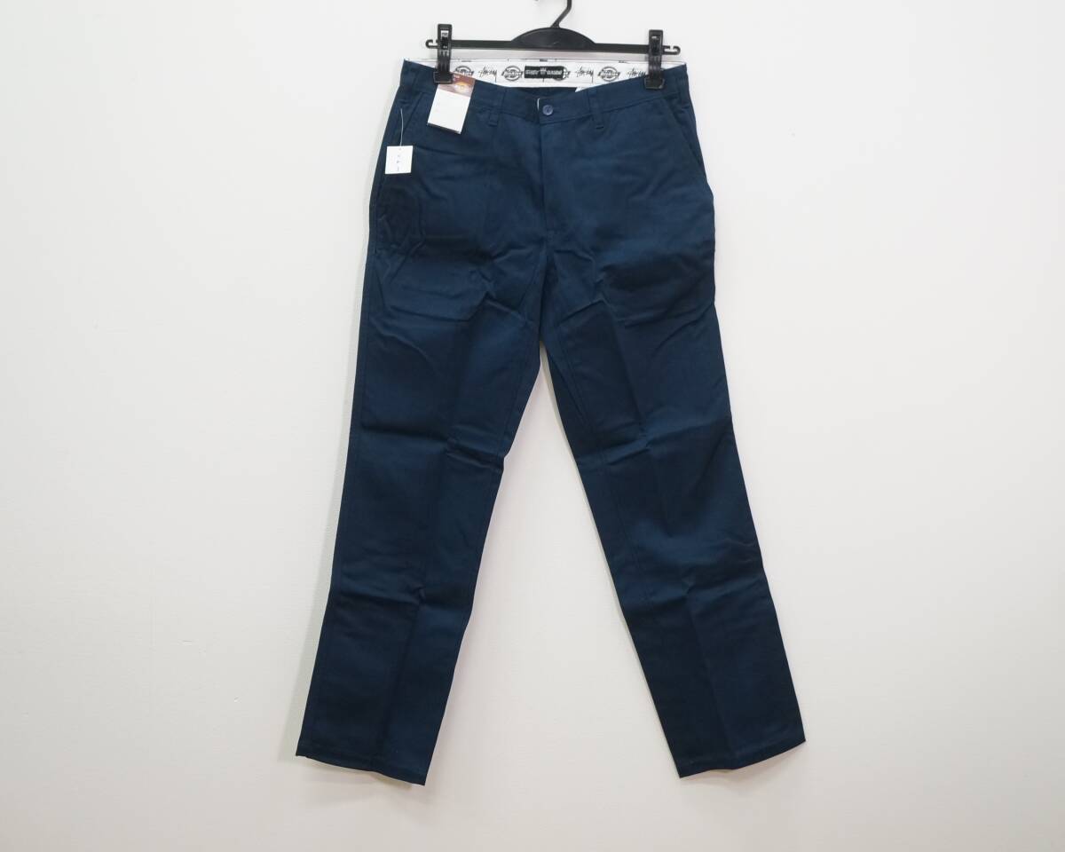 東ハ:未使用【STUSSY × DICKIES】ステューシー ディッキーズ コラボ ワークパンツ 32 ネイビー系 紙タグ付 チノパン ★送料無料★_画像2