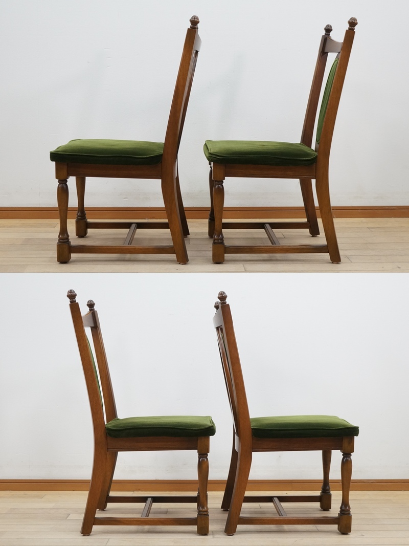 東ハ:【ナガノインテリア】クラシックスタイル モケット ダイニングチェア 2脚セット 天然木フレーム 食卓椅子 リビング家具 ★送料無料★_画像3