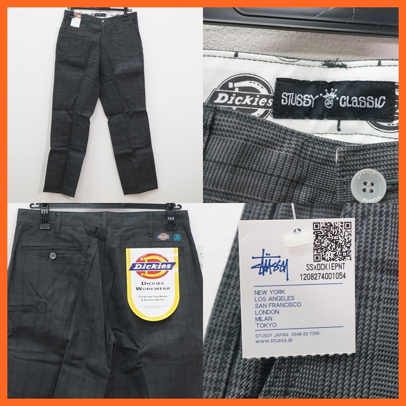 東ハ:未使用【STUSSY × DICKIES】ステューシー ディッキーズ コラボ ワークパンツ 32 チェック柄 紙タグ付 ★送料無料★_画像1